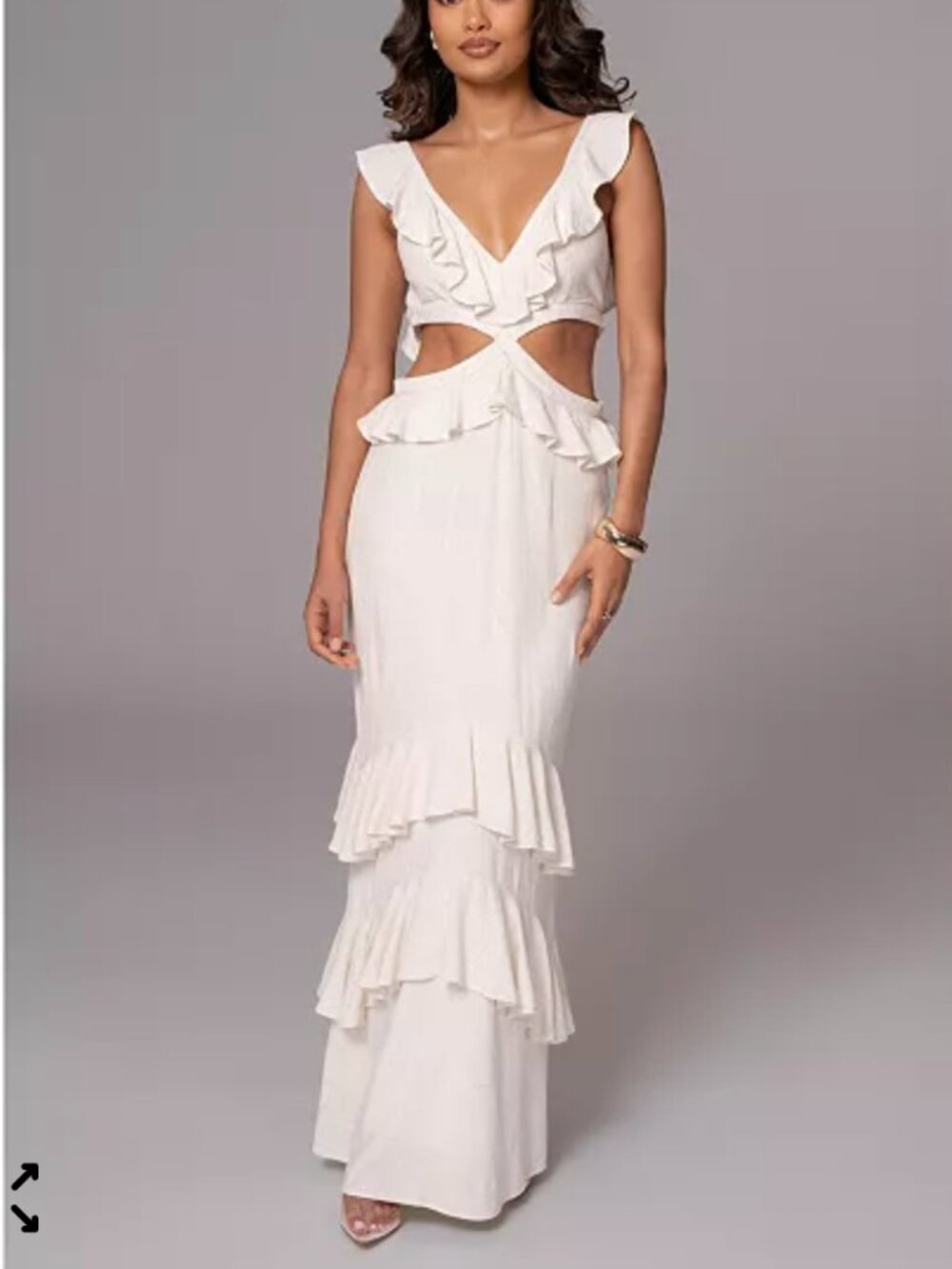 JLUXLABEL Sunshine Ruffle Linen Maxi Dress L NWT Cutout Tiered White Resort Dres